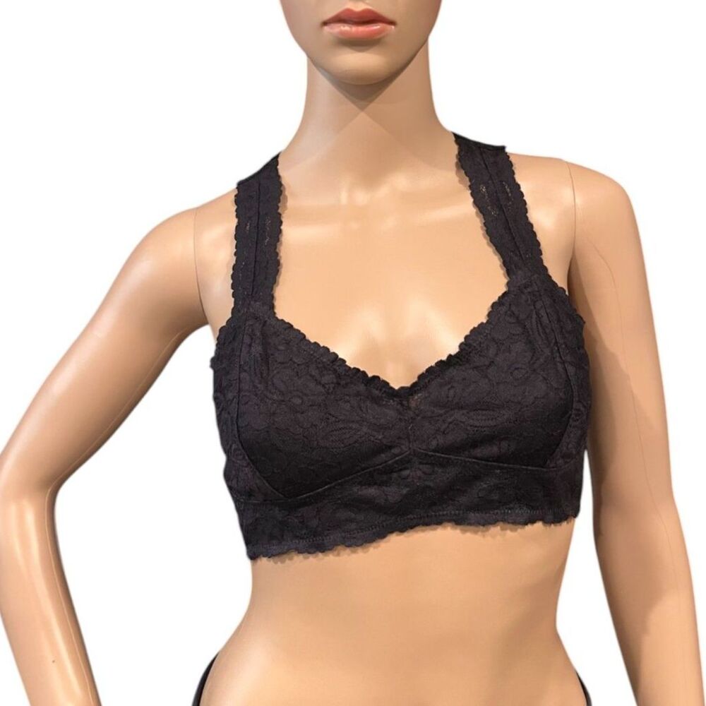 FREE PEOPLE Racerback Lace Crop Bra BLACK Sz M NWOT